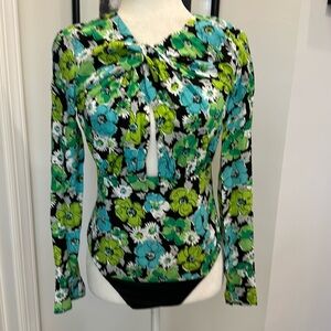 NWT- Zara Floral Draped Green Long Sleeve Bodysuit. Size S